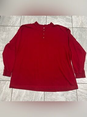 Vintage Y2K L.L.Bean Men’s XXL Red Long Sleeve Henley Shirt 100% Cotton